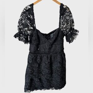 BARDOT Black Lace Puff Sleeve Mini Dress